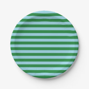 Dark Green and Pastel Blue Stripes Paper Plate