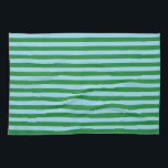 Dark Green and Pastel Blue Stripes Tea Towel<br><div class="desc">Abstract digital art of dark green and pastel blue stripes</div>