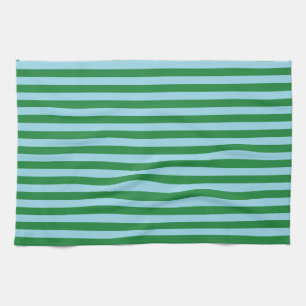 Dark Green and Pastel Blue Stripes Tea Towel