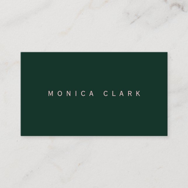 Dark green and pink minimalist  business card (Front)