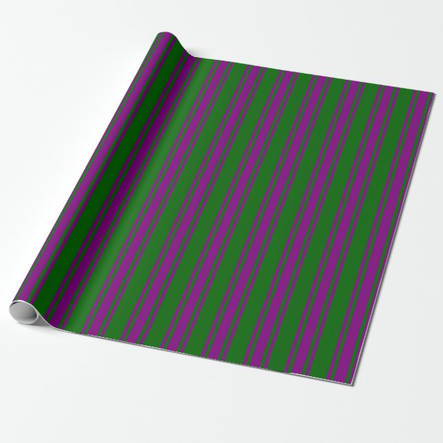 Dark Green and Purple Striped Pattern Wrapping Paper (Unrolled)