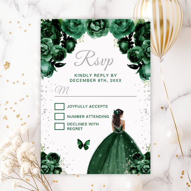 Dark Green and Silver Dark Skin Princess RSVP Card (Creator Uploaded)