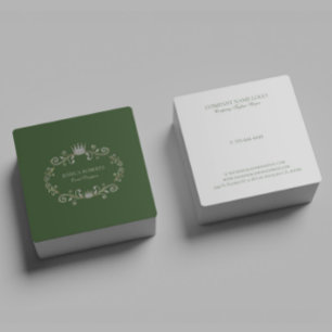 Dark-Green And Silver Glitter Ornate Frame Square Business Card