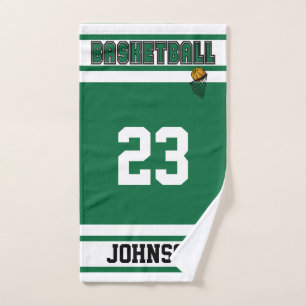 Dark Green and White 🏀 Basketball Hand Towel