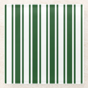Dark green and white candy stripes glass coaster