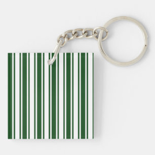 Dark green and white candy stripes key ring