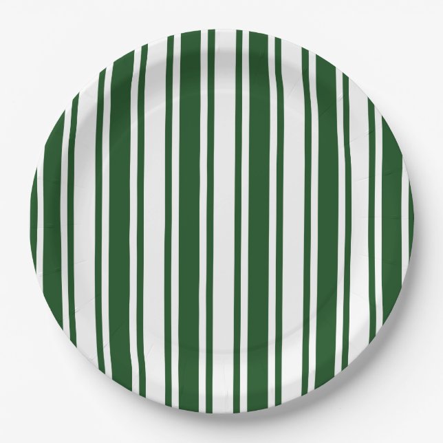 Dark green and white candy stripes paper plate (Front)