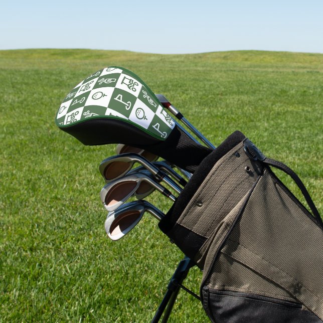 Dark Green and White Checkboard Golf Head Cover (In Situ)