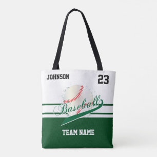 Dark Green and White for a Baseball Team Tote Bag