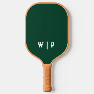 Dark Green and White   Modern Custom Monogram  Pickleball Paddle