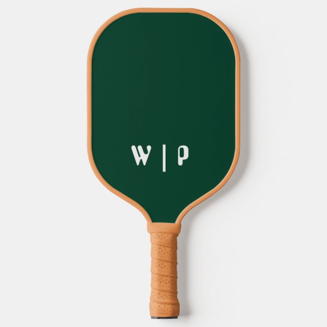 Dark Green and White | Modern Custom Monogram  Pickleball Paddle (Front)