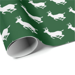Dark Green and White Reindeer Pattern Wrapping Paper