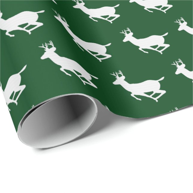 Dark Green and White Reindeer Pattern Wrapping Paper (Roll Corner)