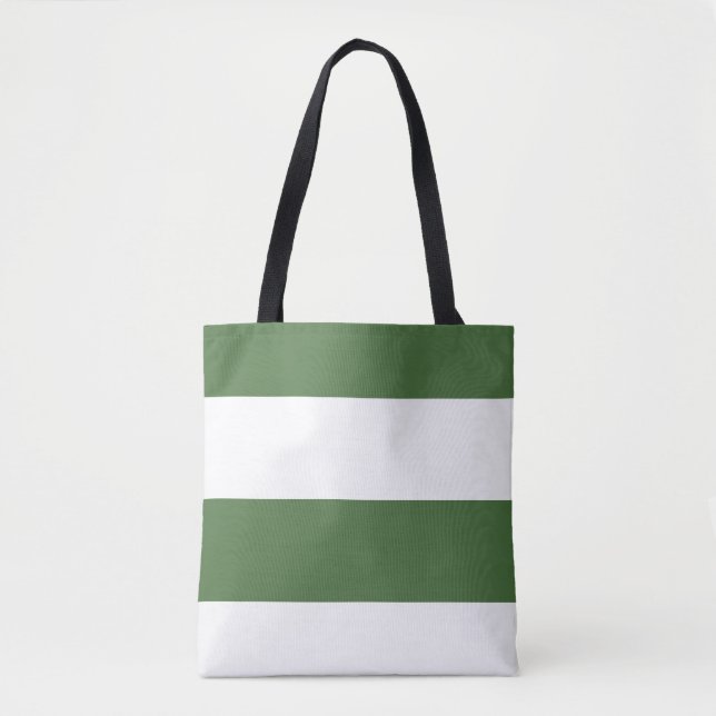 Dark Green and White Simple Extra Wide Stripes Tote Bag (Front)