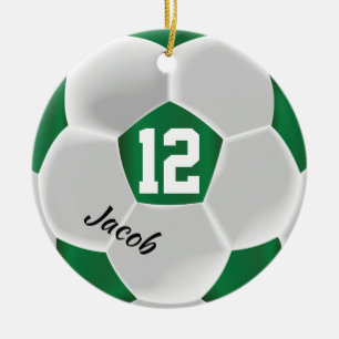 Dark Green and White Soccer Ball Ceramic Tree Decoration
