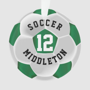 Dark Green and White Soccer Sport Ball Ornament