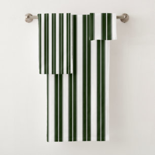 Dark Green and White Striped Bath Towel Set