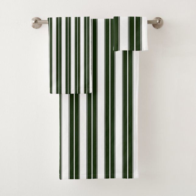 Dark Green and White Striped Bath Towel Set (Insitu)