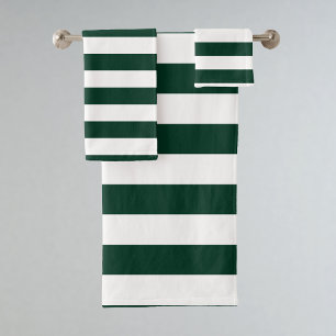 Dark Green and White Stripes Bath Towel Set