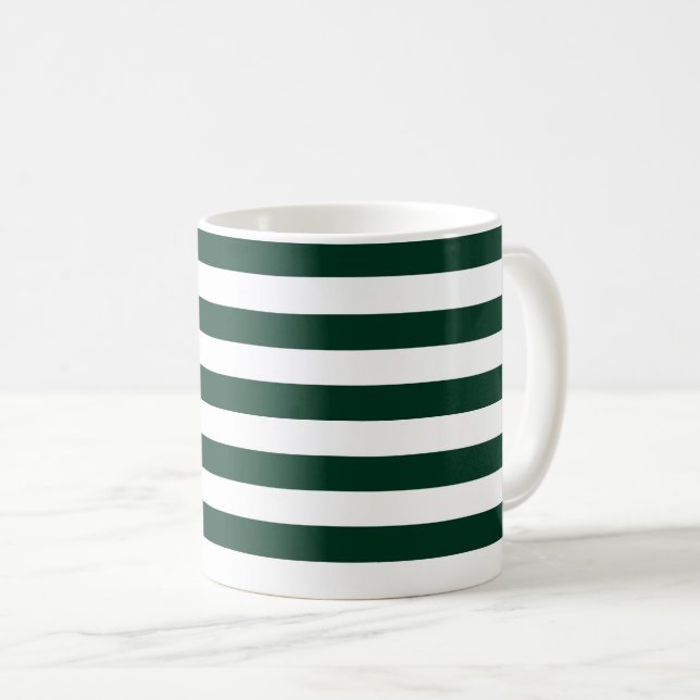 Dark Green and White Stripes Coffee Mug (Front Right)