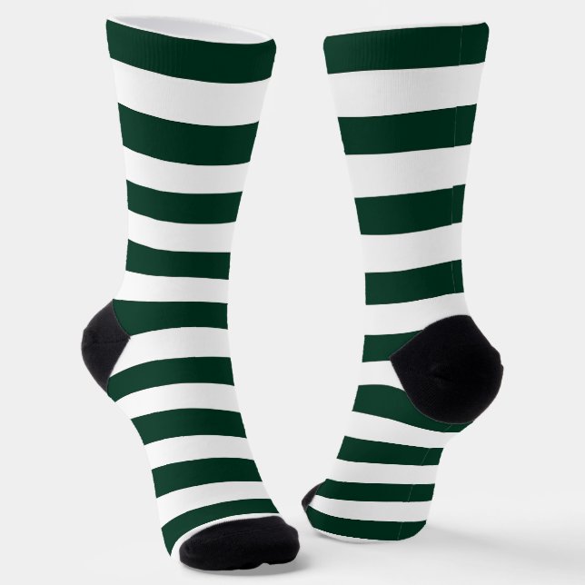 Dark Green and White Stripes Socks (Angled)