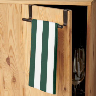 Dark Green and White Stripes Tea Towel