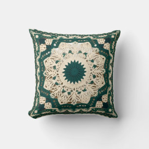 Dark Green and White Throw Pillow