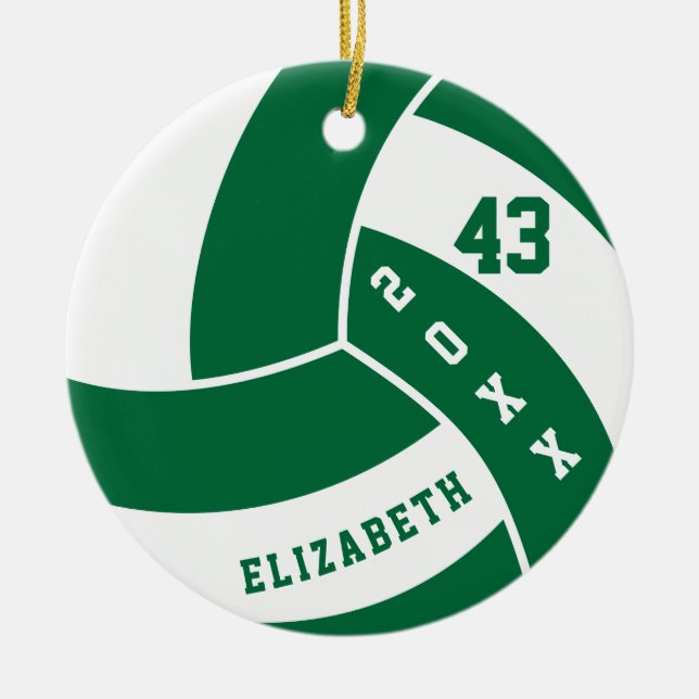 Dark Green and White Volleyball Ceramic Tree Decoration (Front)
