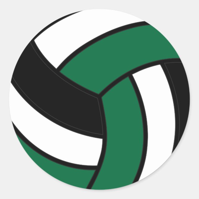 Dark Green and White Volleyball Classic Round Sticker (Front)