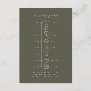 Dark Green and White Wedding Timeline With Icons Enclosure Card