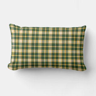 Dark Green and Yellow Gold Sporty Plaid Pattern Lumbar Cushion