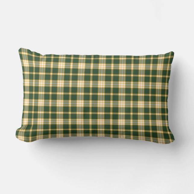 Dark Green and Yellow Gold Sporty Plaid Pattern Lumbar Cushion (Front)