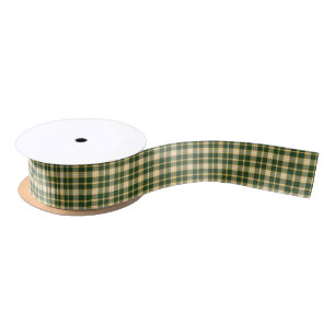 Dark Green and Yellow Gold Sporty Plaid Pattern Satin Ribbon
