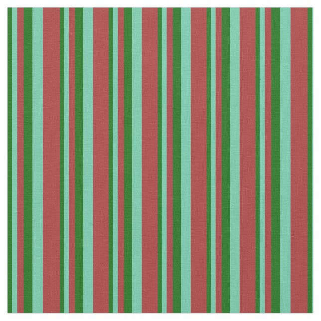 Dark Green, Aquamarine & Brown Lines Pattern Fabric (Close Up)