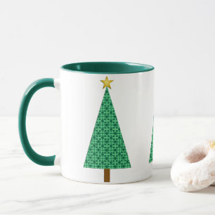 Dark Green Arabesque Modern Christmas Tree Mug