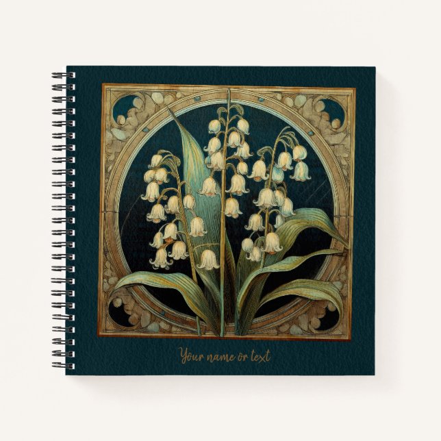Dark Green Art Nouveau Convallaria majalis Notebook (Front)