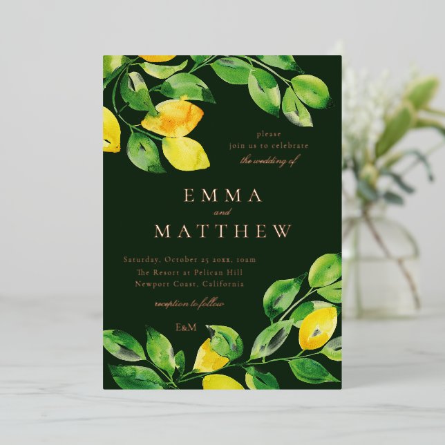 Dark Green Background Watercolor lemons  (Standing Front)