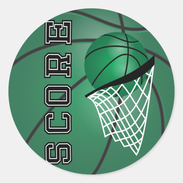 Dark Green Basketball Classic Round Sticker (Front)