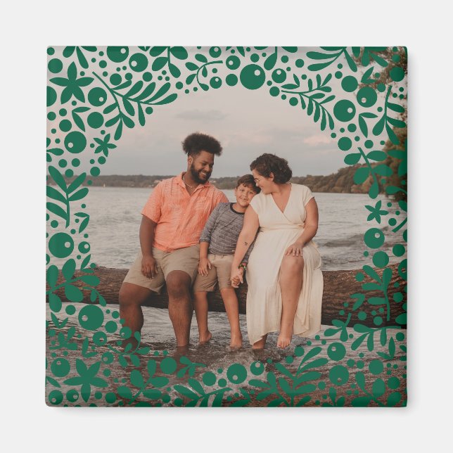 Dark Green Berry Border Frame Photo Magnet (Front)