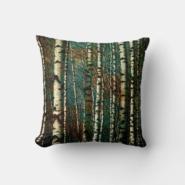 Dark Green Birch Woods Cushion (Front)