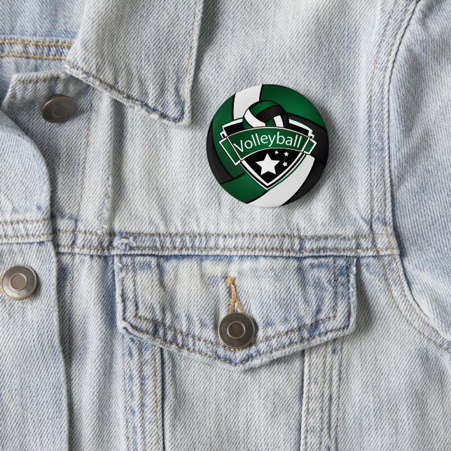 Dark Green, Black and White Volleyball 6 Cm Round Badge (In Situ)