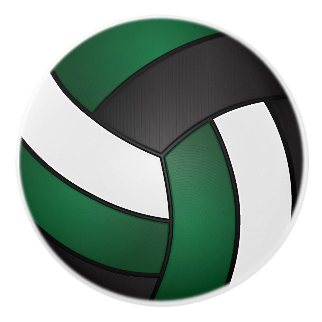 Dark Green, Black and White Volleyball Ceramic Knob (Front)
