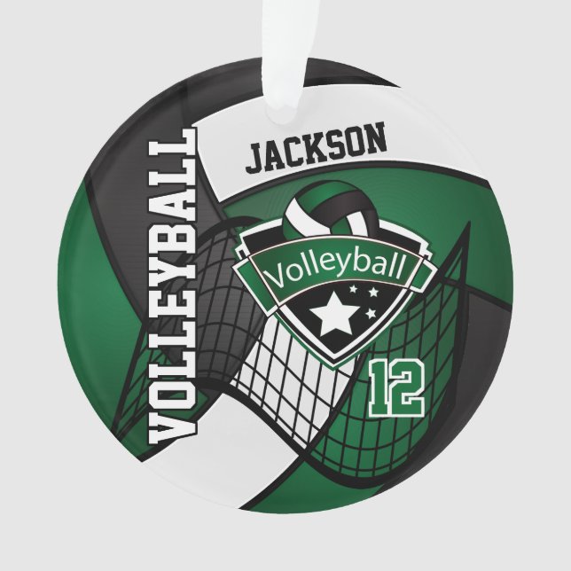 Dark Green, Black and White Volleyball  🏐❤ Ornament (Front)