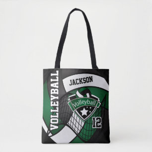 Dark Green, Black and White Volleyball Tote Bag