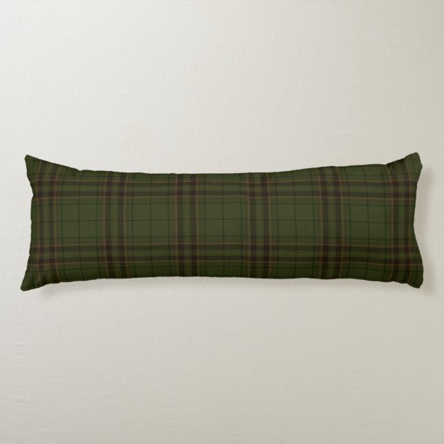 Dark Green Black Brown Scottish Tartan Plaid Body Cushion (Front)