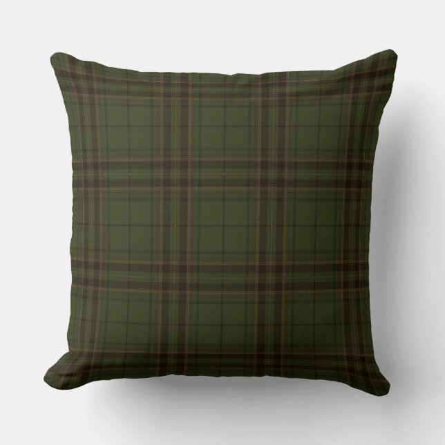 Dark Green Black Brown Scottish Tartan Plaid Cushion (Front)