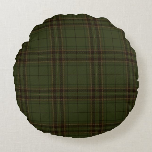 Dark Green Black Brown Scottish Tartan Plaid Round Cushion (Front)