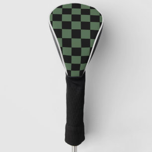 Dark Green & Black Checkered Pattern – Bold Modern Golf Head Cover