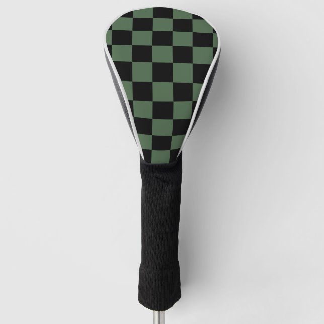 Dark Green & Black Checkered Pattern – Bold Modern Golf Head Cover (Front)