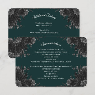 Dark Green Black Gothic Roses Wedding Enclosure Card